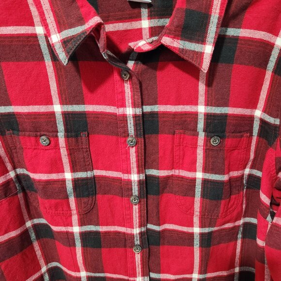 Duluth Trading Co. Women's Red Buffalo Plaid Button Down Long Sleeve Flannel- XL - Picture 4 of 8